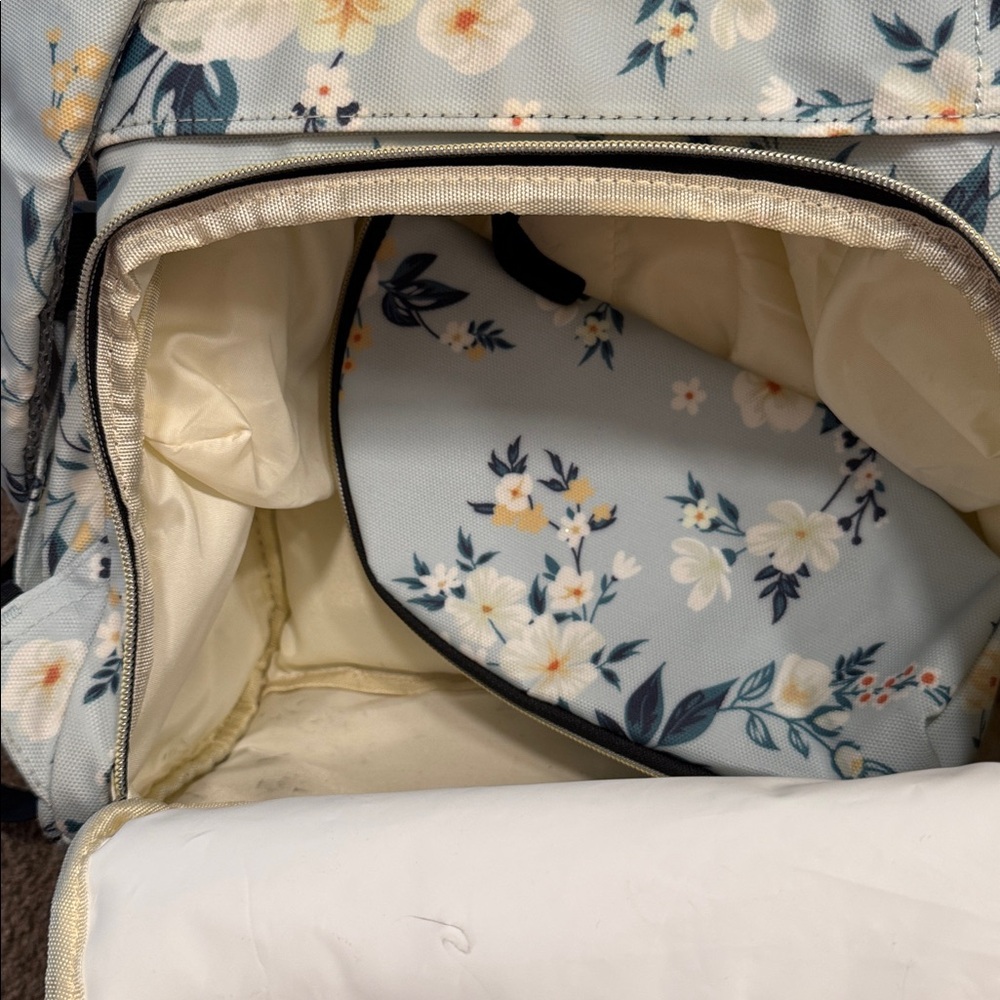 LitBear floral light blue diaper bag backpack - Picture 7 of 12